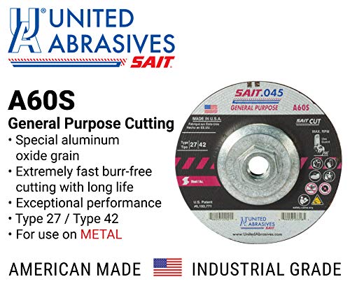 United Abrasives-SAIT 22047 A60S General Purpose Cut-Off Wheel (Type 27/Type 42 Depressed Center) 6" x .045" x 7/8", 50-Pack