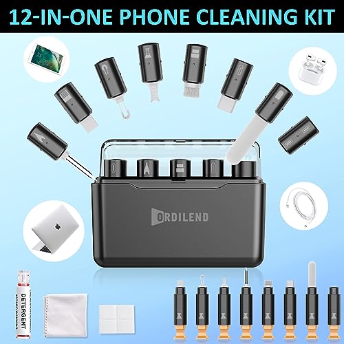 Ordilend for iPhone Cleaning Kit for Charging Port Cleaner, Multi-Tool iPhone Cleaner Repair Lightning Cable,Phone Cleaning Kit for iPhone,iPad,Connectors,Speaker, Airpod Cleaner Kit with Storage Case