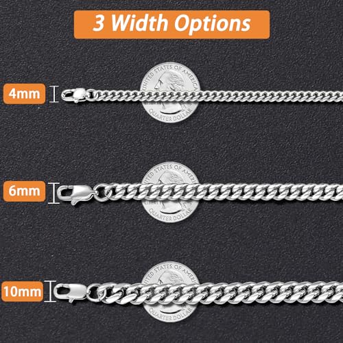 Jewlpire 4mm Silver Chain for Men Women, Diamond Cut Miami Cuban Link Chain for Men, Hip-Hop & Cool Menâs Necklace 316L Stainless Steel Chain 18 Inch