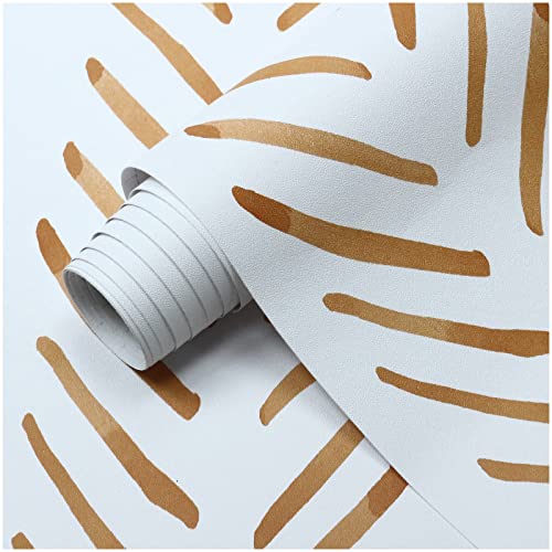 HAOKHOME Boho Peel and Stick Wallpaper Brush Strokes Stripes Removable Terracotta/White Chevron Vinyl Self Adhesive Mural 17.7in x 9.8ft