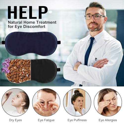 BeeVines Lavender Eye Mask for Dry Eyes, 2 Packs Moist Heat Warm Eye Compress, Microwave Activated Heated Eye Masks, Flaxseed Sleep Mask for Blepharitis, Migraine, Puffy, Pain Relief (Black & Blue)
