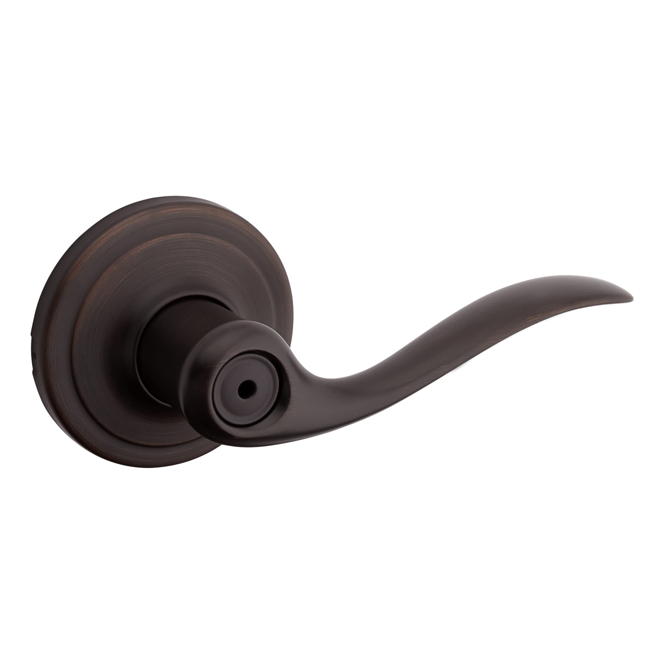 Kwikset Tustin Interior Privacy Door Handle with Lock, Metal, Door Lever For Bathroom and Bedroom, Venetian Bronze Reversible Keyless Turn Lock, with Microban Protection