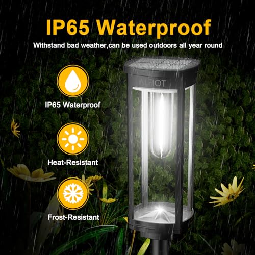 ALFIOT Solar Pathway Lights Solar Outdoor Lights Pathway Waterproof 4 Pack Upgraded Solar Walkway Landscape Lights Outdoor Driveway Lights,Auto On/Off Lights for Yard Lawn Patio (Cool White)