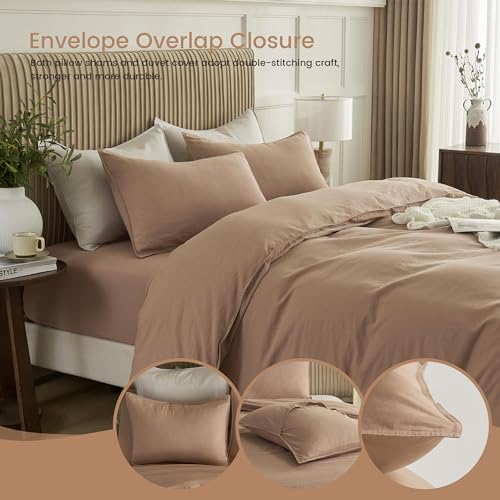 BISELINA French Linen Duvet Cover Set 3pcs with Hidden Zipper Closure Natural Flax Cotton Blend Solid Color Soft Breathable Luxury Farmhouse Bedding -King Size, White