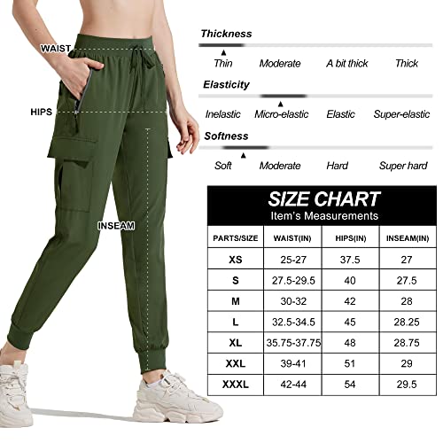 M MAROAUT Women's Hiking Pants Cargo Joggers with Pockets, Lightweight Quick-Dry Athletic Sweatpants for Running Gym Workout Army Green