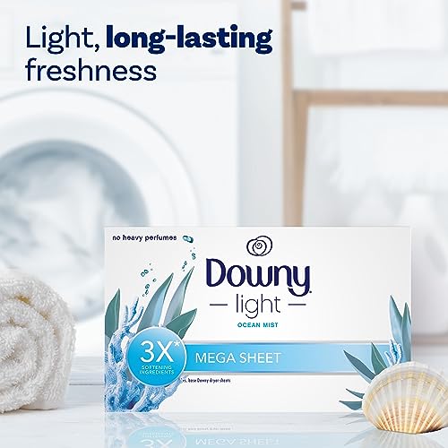 Downy Light Mega Dryer Sheets, Fabric Softener Dryer Sheets, Ocean Mist, 130 Count