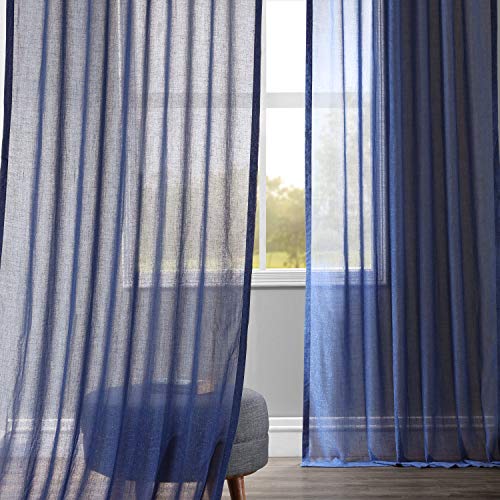 HPD Half Price Drapes Linen Sheer Curtains 84 Inches Long Linen curtain for Bedroom & Living Room (1 Panel), 50W x 84L, Blue Lapis