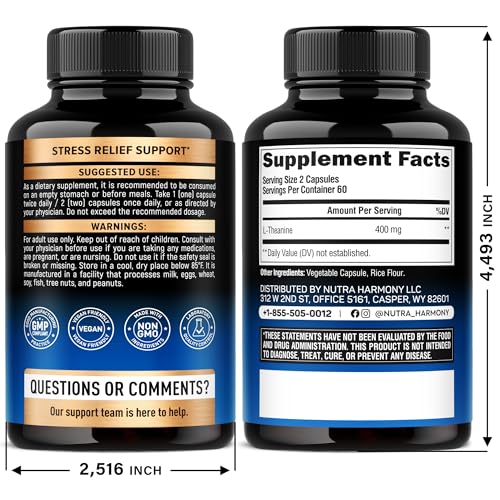 L Theanine 400 mg | L-Theanine Stress Relief | Extra Strength Supplement | Made in USA | Relaxation, Sleep & Calm Support | For Men & Women | Plant Based, Non-GMO & Gluten-Free | 120 Vegan Capsules