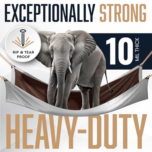 12x16 Heavy Duty Tarp, 10 Mil Thick, High Durability, Tear & Fade Resistant, UV Treated, Grommets Every 18 Inches (12' x '16')