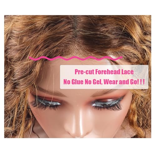 Fronbanis Chocolate Brown Glueless Wigs Human Hair Pre Plucked Pre Cut 180% Density Closure Wigs Human Hair Bob Wig Curly Human Hair Wig Wear and Go Glueless Wig for Women 16 Inches