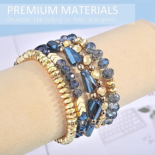 V-MORO Beaded Bracelet Band Compatible with Apple Watch Bands 38mm/40mm/41mm Women, Dressy Fancy Crystal Elastic Stretchy Strap for iwatch Series 8/7/SE/6/5/4/3/2/1 Blue