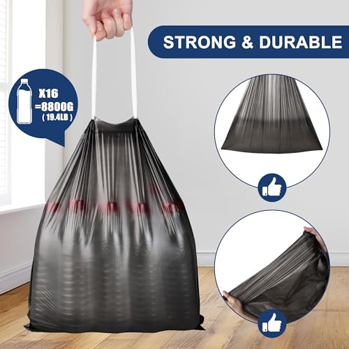 Small Trash Bags Drawstring, JUKFITA Extra Strong 4 Gallon Garbage Bags, Unscented Trash Can Liners fit Bathroom Kitchen Office, Dark 60 Count