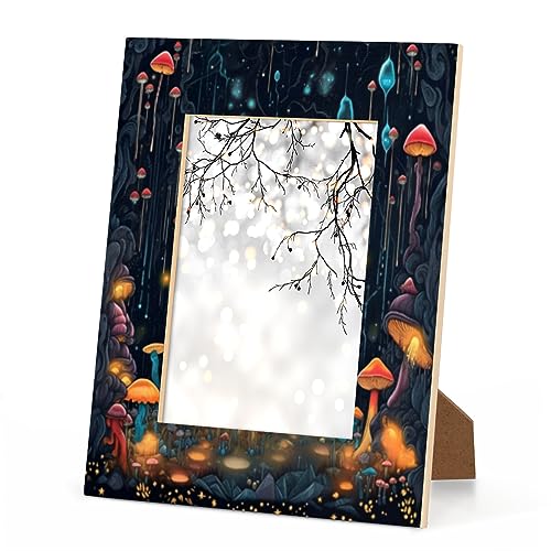 Bardic 4x6Picture Frames, Psychedelic Mushrooms Wooden Photo Frame Fits 3x5 with Mat or 4x6 Without Mat Photo Frames for Wall Mounting or Tabletop Display for Home Gallery Decor