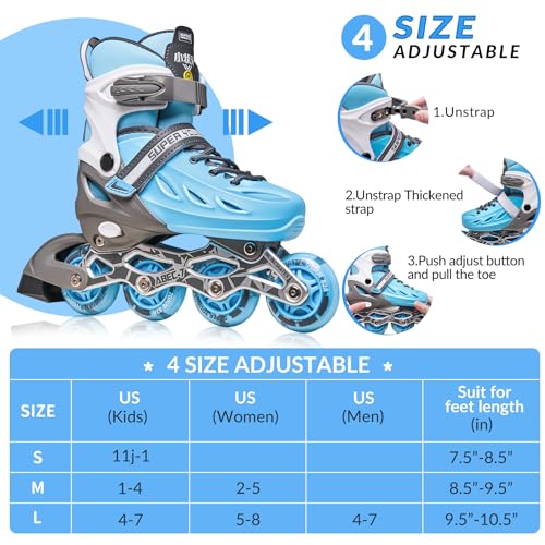 SUPER YOUNGSTER Adjustable Inline Skates for Boys Girls Ages 4-12 with Light Up Wheels, Roller Skates Blades for Youth Kids Indoor & Outdoor Beginners