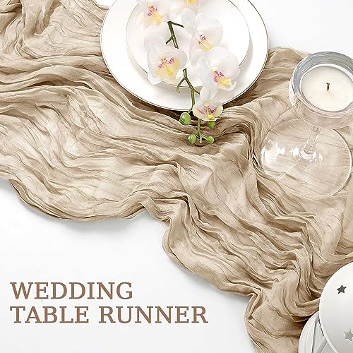 BESBESME 10 Pieces Cheese Cloth Table Runner,Large Gauze Mustard Yellow Table Runner 10ft Cheesecloth Table Cloth for Wedding Party Bridal Shower Boho Table Decor 35x120 Inch