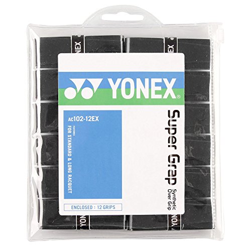 YONEX Overgrip Super GRAP 12er Tennis Racket Grip, Black, Standard Size