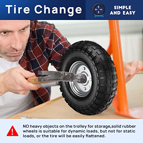 Winisok 4.10/3.50-4 Tire Wheels Flat Free, 10" Heavy Duty Solid Replacement Tires with 5/8’’ Bearings for Wagon, Wheelbarrow, Hand Truck, Generators (2 Pack)