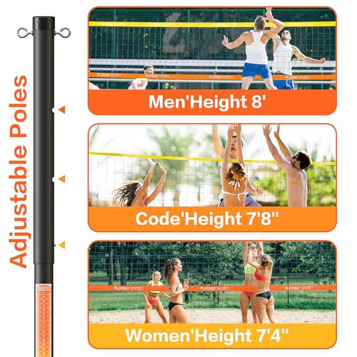PLYOGO Volleyball Net for Backyard, Professional Portable Outdoor Heavy Duty Volleyball Net Set with Adjustable Aluminum Poles, Anti-Sag Design, Double Tension Adjuster for Beach, Grass |1680D Bag