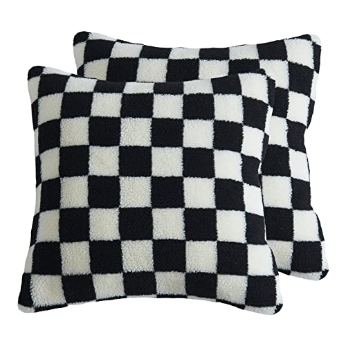 MOLTOL Set of 4 Buffalo Linen Decorative Throw Pillow Covers 18 x 18 Inches, Plaid Decor Square Cushion Covers for Sofa Couch Bed, Black and White