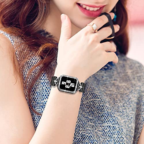 JOYOZY Magnetic Band Compatible with Apple Watch Band 38mm 40mm 41mm 42mm 44mm 45mm Milanese Strap with Bling Case and Screen Protector, Dressy Stainless Steel iWatch Loop for Women (Black 38mm)