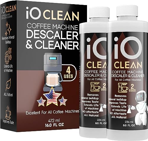 iO CLEAN Descaling Solution for All Coffee Machines – 16oz - 4 Uses – Cleaner & Descaler for Keurig, DeLonghi, Nespresso, Breville, Gaggia, Philips Saeco and Other Makers – Remove Buildup of Minerals
