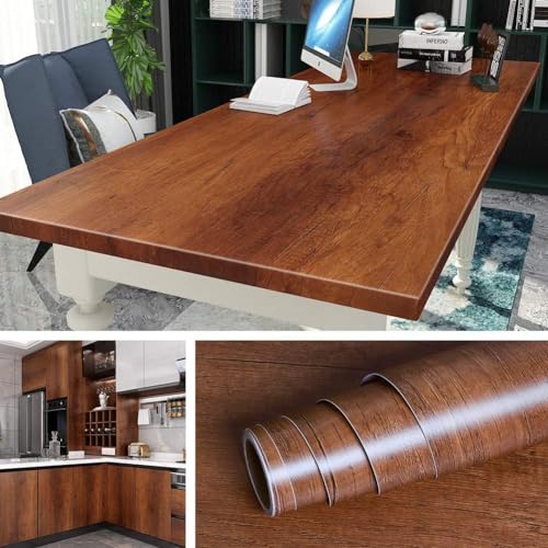 Livelynine Brown Wood Contact Paper Waterproof Kitchen Cabinet Wallpaper Peel and Stick Wood Stickers for Furniture Wood Grain Vinyl Wrap for Cabinets Desk Table Kitchen Counter Top Covers 15.8"x78.8"