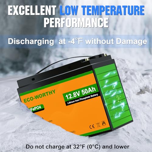 ECO-WORTHY 12V 50Ah Trolling Motor LiFePO4 Lithium Battery with BMS, 3000~15000 Times in Deep Cycle, for 30~50lb Trolling Motor, Travel Trailer, RV, Marine, Solar, Power Wheel Chair