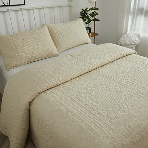 Brandream Twin Size Quilt Set Cotton Beige Matelasse Bedspread Coverlet Set Elegant Quilt Bedding Set 2-Piece
