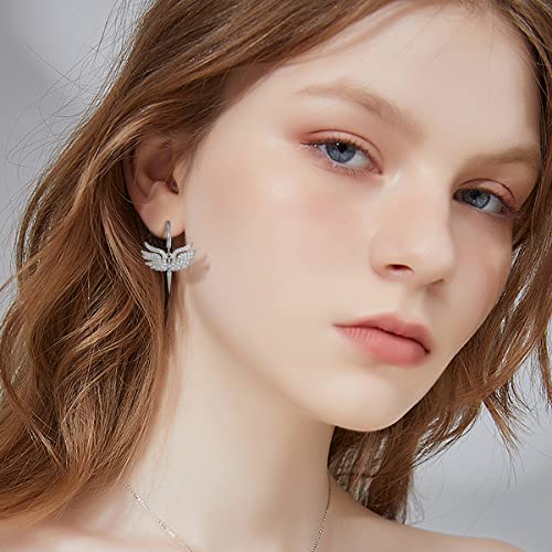 VIJASHOP Angel Dangle Earring for Women CZ Angel Wings Huggie Hoop Earrings Hypoallergenic Angel Earring Jewelry Valentine's Day Birthday Gifts for Girlfriends