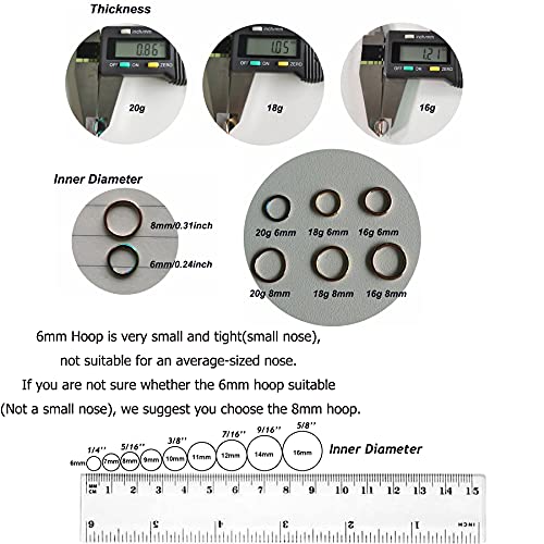 Lantine 5 Pcs 6mm Small Nose Rings Hoops for Women Set 316L Surgical Steel Septum Rings Rook Daith Tragus Piercing Jewelry Hinged Cartilage Gold Hoop Earrings 20G