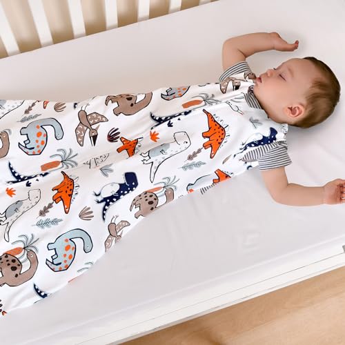 PHF Baby Sleep Sack 0-6 Months 3 Pack 100% Cotton Baby Wearable Blanket, 2-Way Zipper 0.5 TOG Toddler Sleeping Sack, Comfy Sleep Bag for Baby Boys Girls, Dinosaur (Small)