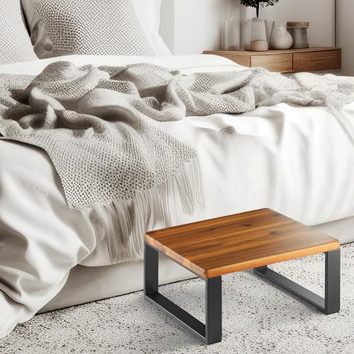 2BHOME Wooden Step Stool, Heavy Duty One Step Stool for Adults, Wooden Stepping Stool with 450Lbs Capacity for Kitchen & Bathroom, Non-slip Wood Bedside Bed Steps with Robust Steel Frame for High Beds