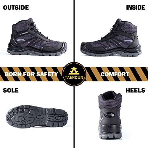 TAERDUN Steel Toe Work Boots for Men Slip-on Chelsea Boot, Men's Industrial & Construction Shoes, Waterproof, Lightweight, Comfortable, Non-slip Safety Shoes, Black, 10.5