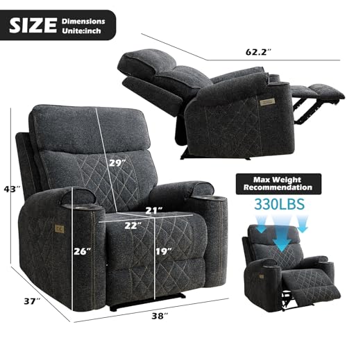 ANJ Classic Power Recliner Chair, Overstuffed Electric Recliners with Double Layer Backrest and Cup Holders, Comfy Reclining Single Sofa for Living Room