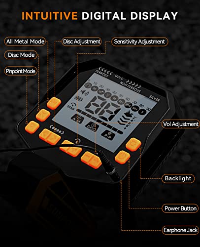 SUNPOW Metal Detector for Adults, Professional Waterproof High Accuracy Metal Detector, 10'' Detection Depth, Pinpoint & Disc & Notch & All Metal & Volume Modes, Strong Anti-Interference-GC-1083