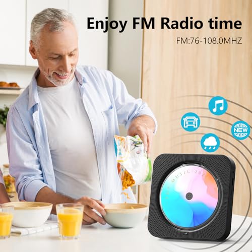 CD Player Portable with Bluetooth 5.1Desktop CD Player with HiFi Sound Speakers,Remote Control,Dust Cover,LED Display,Boombox FM Radio,USB/AUX for Home (Black)