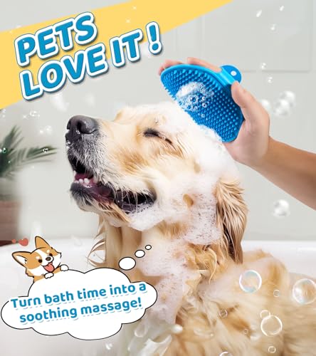 ROBATUN Dog Bath Brush Pet Massage Shampoo Brush Dog Scrubber for Bath Dog Washing Brush Scrubber Pet Bath Massage Brush with Soft Silicone Bristles for Puppy Dog Cat Grooming Cleaning Blue