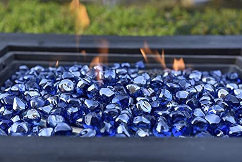Kinway 20lbs Fire Glass Diamonds 1 Inch Blue Fire Pit Glass Rocks for Fire Pit Fireplace - Cobalt Blue