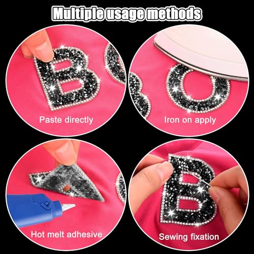 46 Pcs Rhinestone Letter Stickers Bling Number Iron on Letter Patches Crystal Self Adhesive Rhinestones Word Sticker for Art Crafts Clothing DIY Decors(Black)