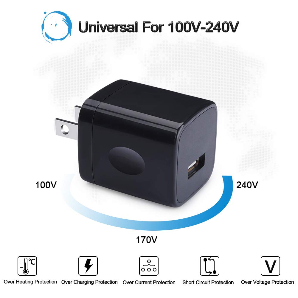 Wall Charger Cube,1A/5V Single Port USB Plug 3 Pack Travel Black Charging Block Box Adapter Compatible Phone,Samsung Galaxy S24 S23 A21 A51 A71 S20 S10 S9 S8,A10e,Note20/10,Moto G7 G6,LG Stylo 6/5/4