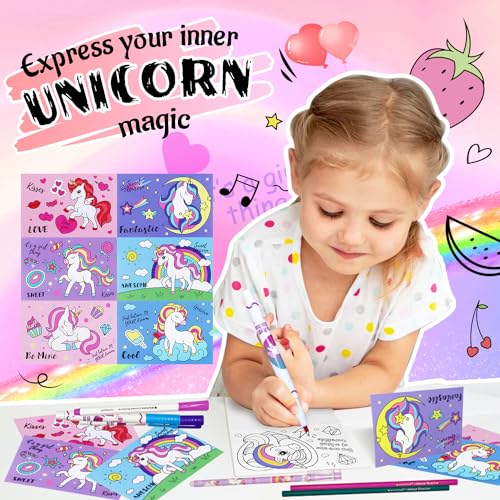 weirtoya Washable Fruit Scented Markers Set with Unicorn Pencil Case Stationery Set Valentine's Day Gifts Unicorn Toys Birthday Gifts for Girls 4-9 Years Valentine Craft Magical Unicorn
