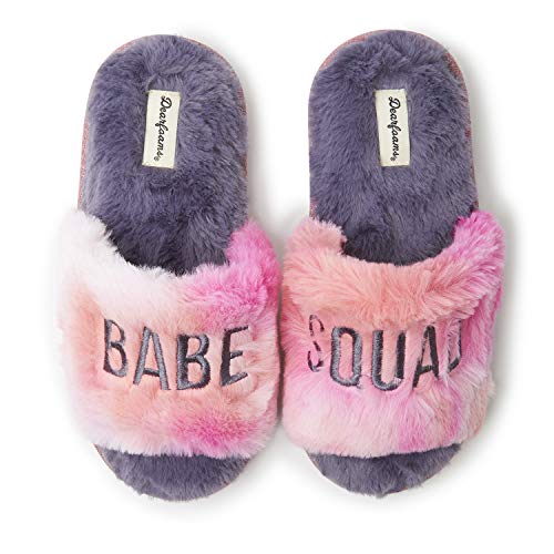 Dearfoams Lana Slide with Slogan Slipper, Babe Squad, US 9-10 Unisex Little Kid