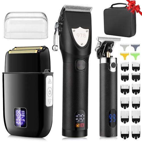 Suttik Professional Hair Clippers and Trimmers Set, Electric Razor Foil Shavers for Men, 3 in 1 Cordless Barber Kit Hair Cutting Kit with Travel Case Barber Clippers Set Professioal for Men