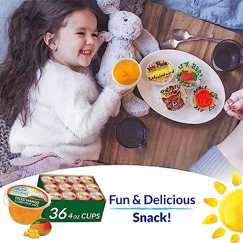 Dole Fruit Bowls Diced Mango in 100% Juice Snacks, 4oz 36 Total Cups, Gluten & Dairy Free, Bulk Lunch Snacks for Kids & Adults