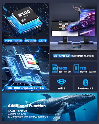 KAMRUI AK2 Plus Mini PC, 12th Gen N100 Processor (up to 3.4GHz) Mini Desktop Computers, 16GB DDR4 RAM 1TB M.2 NVME SSD Micro PC,Support Dual HDMI 4K UHD/WiFi5/BT4.2 for Home School Office.