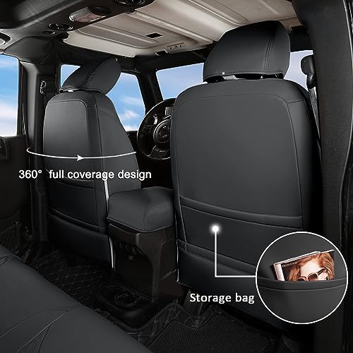 GIANT PANDA Customized Front Car Seat Covers for Jeep Wrangler JK 2/4 Door Sahara Sport Rubicon Unlimited Altitude 2013 2014 2015 2016 2017,Faux Leather - (Black)