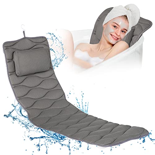 Full Body Bath Pillow, Bath Pillows for tub with Mesh Washing Bag & 21 Non-Slip Suction Cups, Spa Bathtub Pillow for Head Neck Shoulder and Back Support - 5D Air Mesh & Quick Drying | Blue