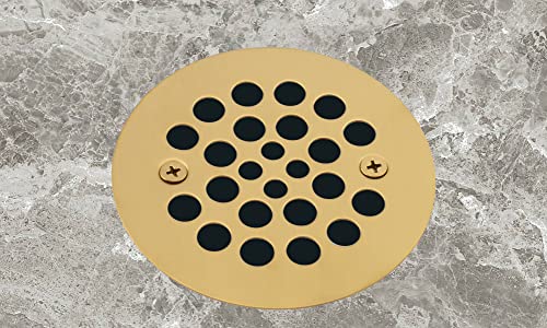 Artiwell 4-1/4“ Shower Strainer Drain Trim Set, Screw-in Shower Strainer Drain Cover, Plastic-Oddities Style Replacement Strainer Grid,Machine & Self-Tapping Screws Included (Brushed Gold)