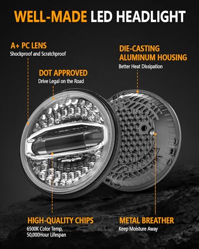 BICYACO 7 Inch LED Halo Headlights with Turn Signal Amber White DRL Compatible with Jeep Wrangler JK JKU 2007-2017 DOT Headlamp