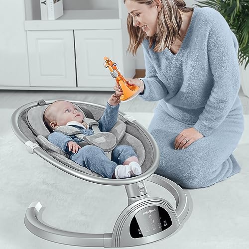 BabyBond Baby Swings for Infants, Bluetooth Infant Swing with Music Speaker, 3 Seat Positions, 5 Point Harness Belt, 5 Speeds and Remote Control - Portable Baby Swing for Indoor and Outdoor (Black)